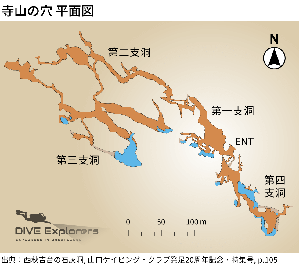 寺山の穴の洞窟内の地図