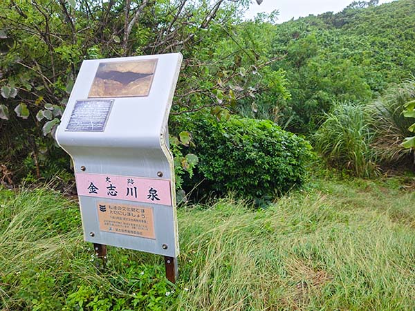 金志川泉の入り口と碑